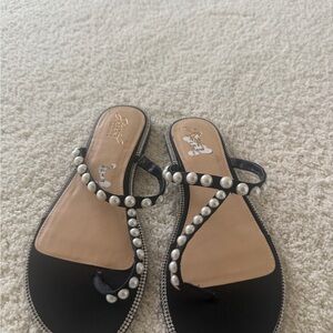 Badgley mischka Pearl-Trim Black Women's Sandals - Designer Style